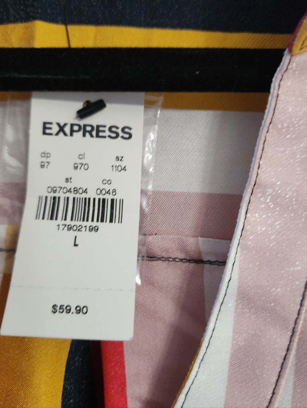 Express Portofino Metallic Multi-Color Vertical Stripe Roll-Tab Sleeve Button - Picture 3 of 7